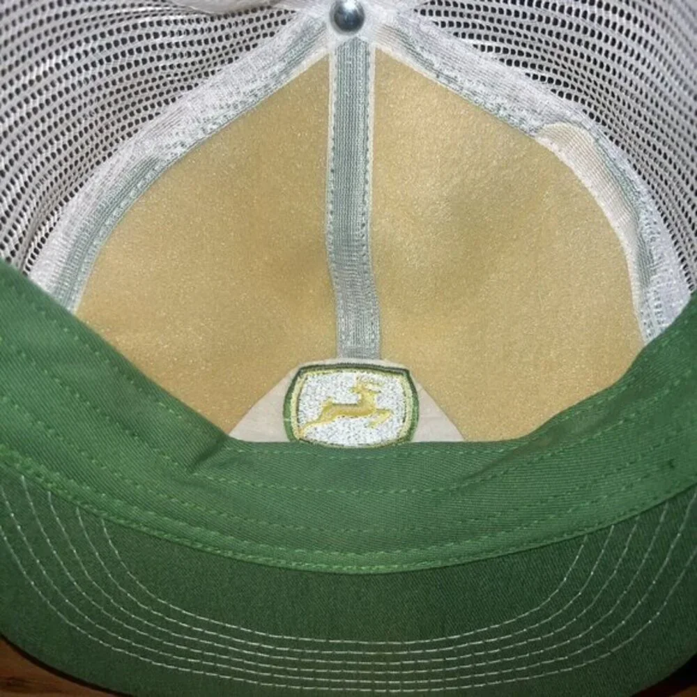 Vintage John Deere K Products Snap Back Trucker Hat Mesh MADE IN USA Green White